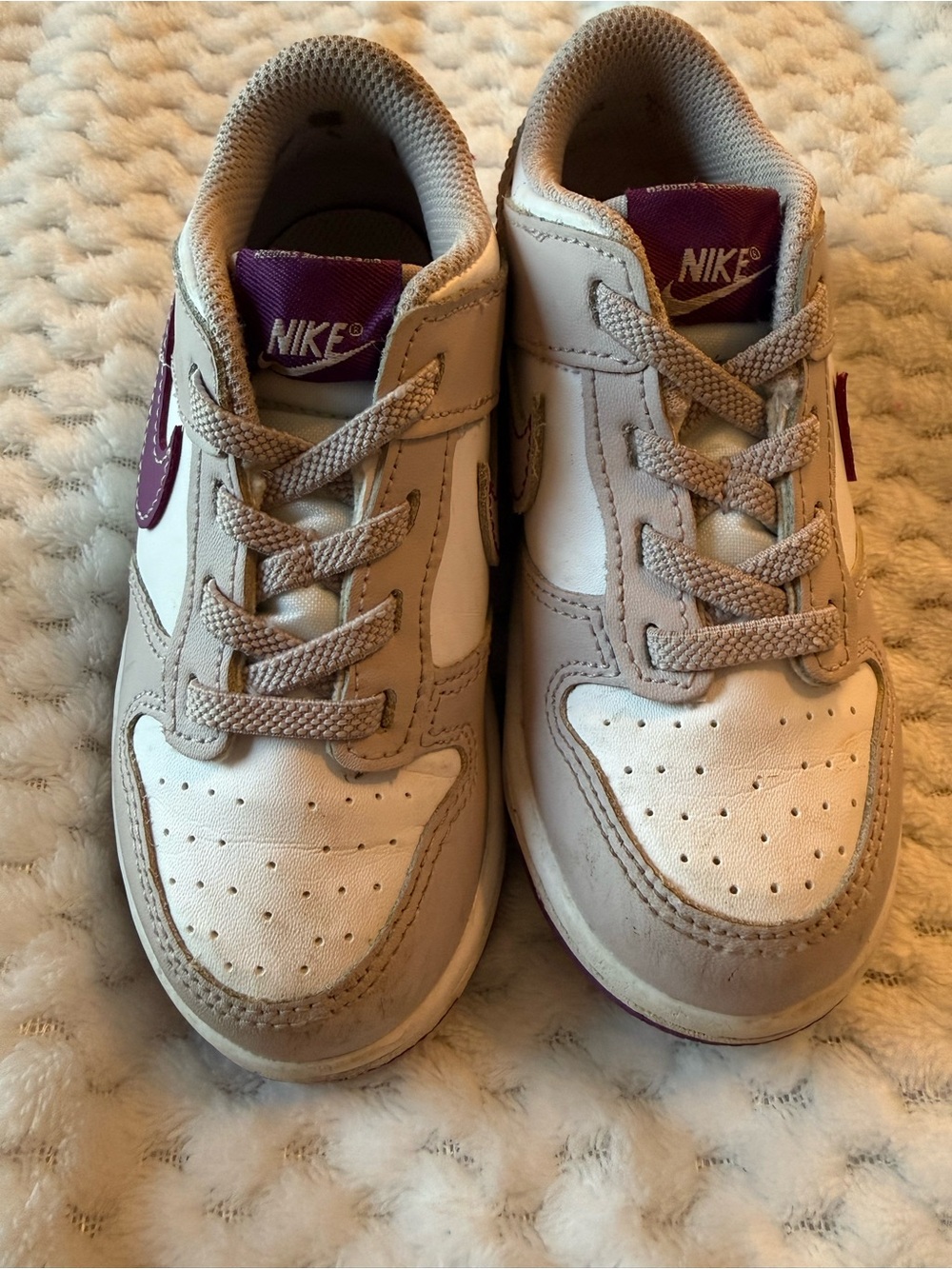 Nike Kids Beige, White and Purple Low Top Sneakers
